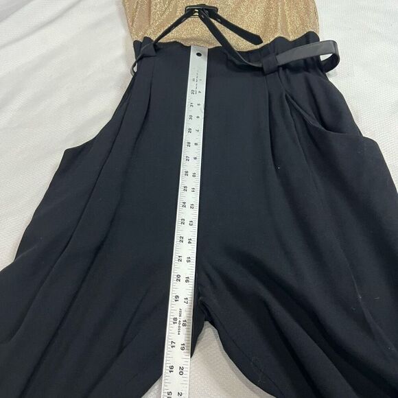 Vintage 90’s Gold Metallic Black Bottom Sleeveless Belted Jumpsuit‎ Women’s - Picture 8 of 10